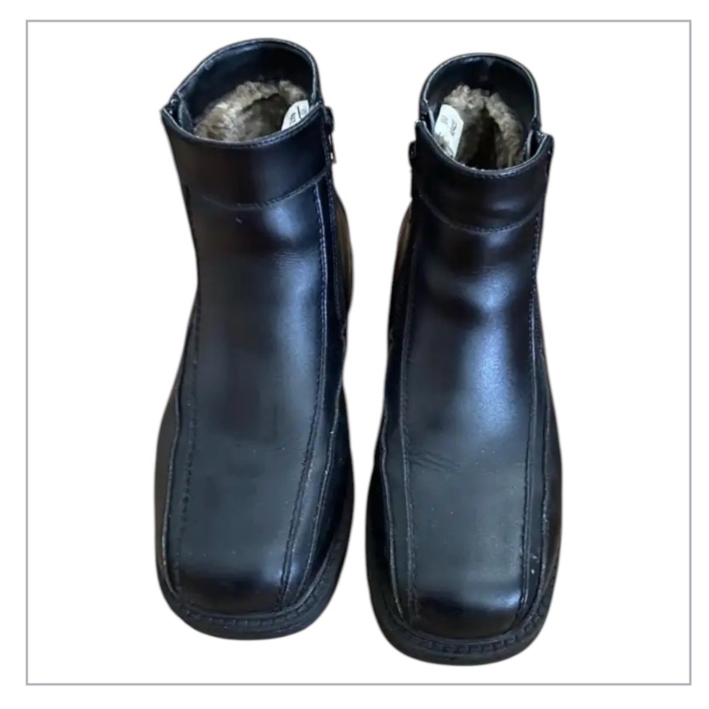 Winter Boots Mens Size 8M Black Leather Ankle Chelsea Boots Duel Zipper Closure